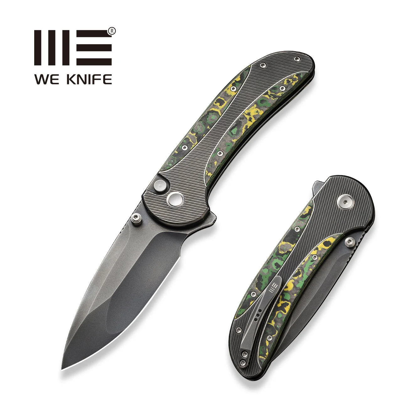 WEKNIFE Zizzit Flipper & Thumb Stud & Button Lock Knife Titanium & FatCarbon Fiber Handle (3.8" CPM 20CV Blade) WE23031-4