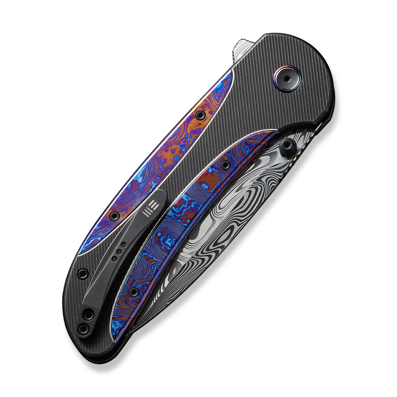 WEKNIFE Zizzit Flipper & Thumb Stud & Button Lock Knife Titanium Handle (3.8" Damasteel Blade) WE23031-DS1 - Image 7